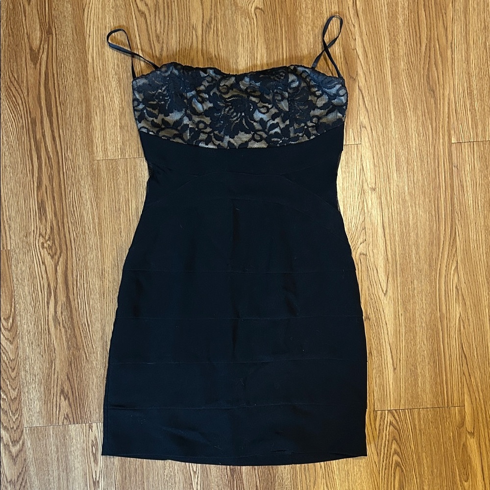 Deb Black Strapless Lace Dress
